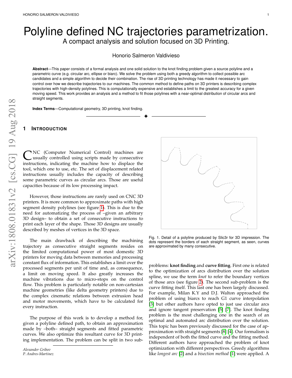 First page of the polyline trajectory parametrisation preprint.