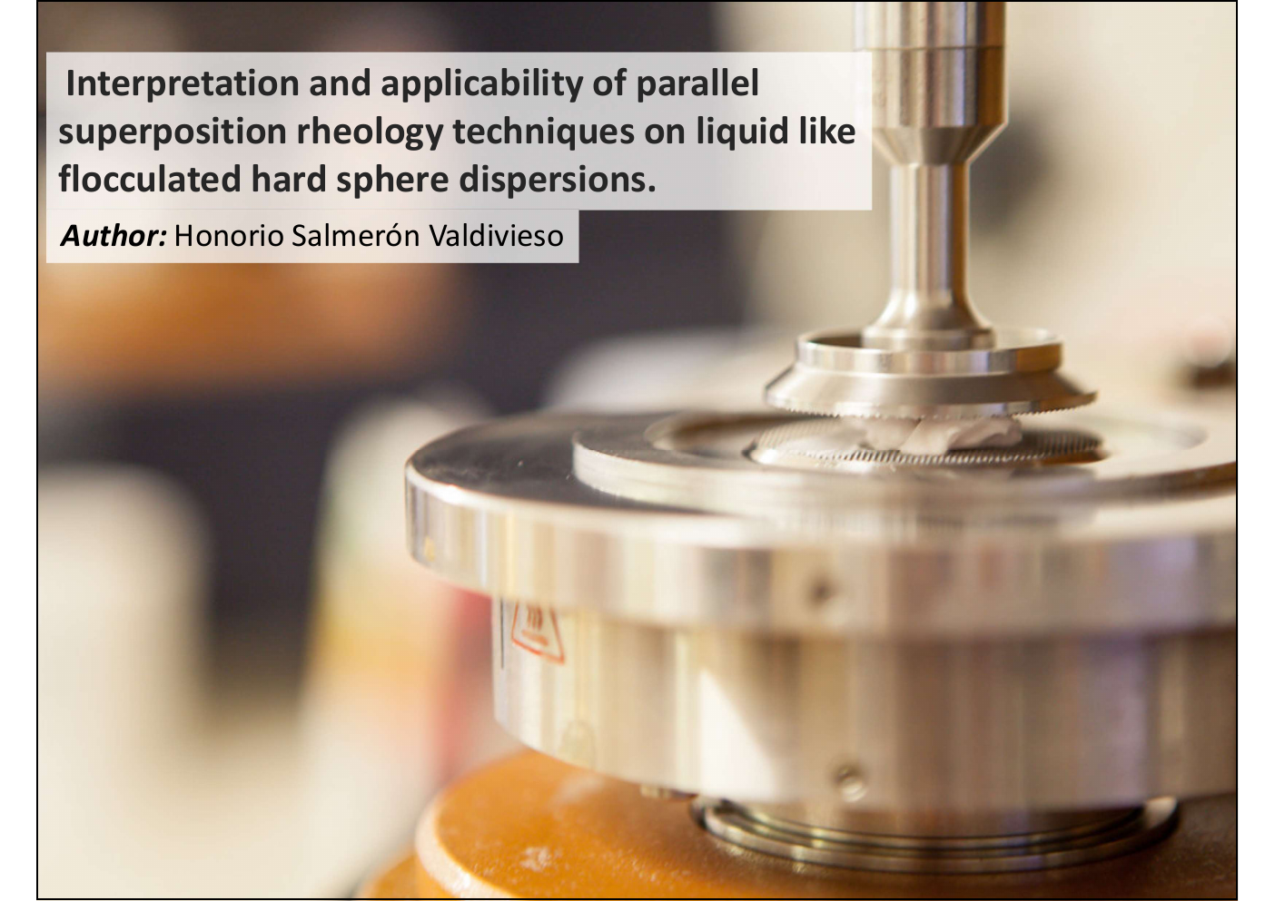 Opening slide of the conference presentation showing a rheometer and the presentation title.